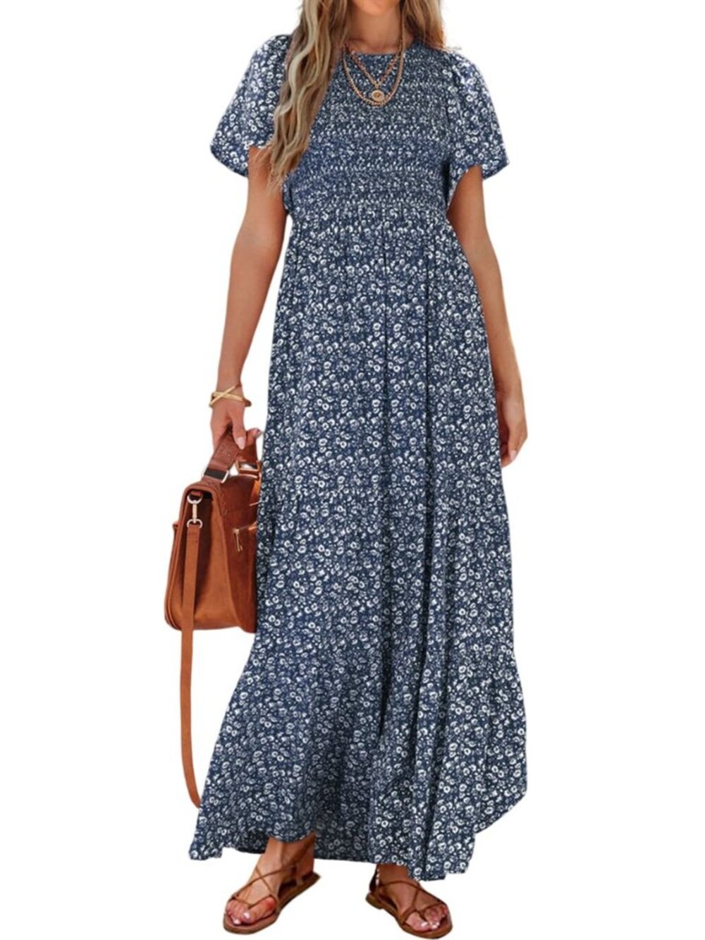 Women's 2026 Summer Casual Flutter Sleeve Floral Maxi Dress